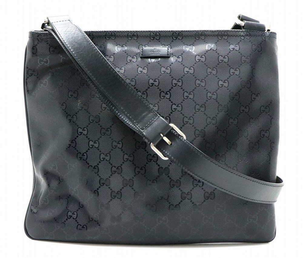 Gucci GG Imprime Crossbody Bag Gusset Leather Dark Navy Blue